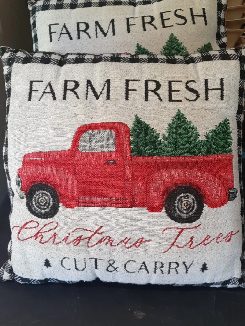 Farm Fresh Red Truck Christmas Pillow - Holiday Home Decor